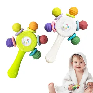 2PCS Baby Sensory Teething Toys-Rattle Stick,Food Grade BPA Free Chew Toy,Grip Strengthening Handle for Hearing Teeth Development,Infant Learning Toys for Aged 0-36 Months (White+Green)