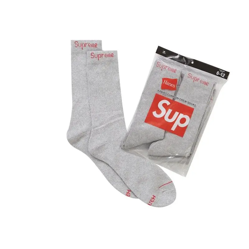Supreme Hanes Crew Socks (4 Pack) Heather Grey (unisex) by StockX
