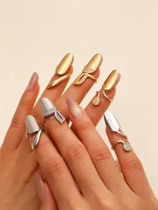 Fashion Zircon Nail Ring, Women Niche Luxury Detachable Manicure Finger Ring