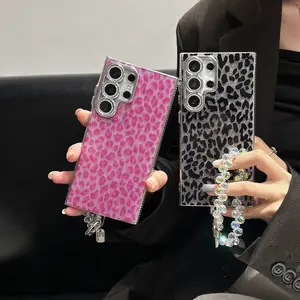 Leopard print chain phone case For  S25/S23/S22 S24+/S23+/S22+Ultra inclusive anti fall phone case Protection Cover shock poof case Screen Protector Casin-sxMGH01