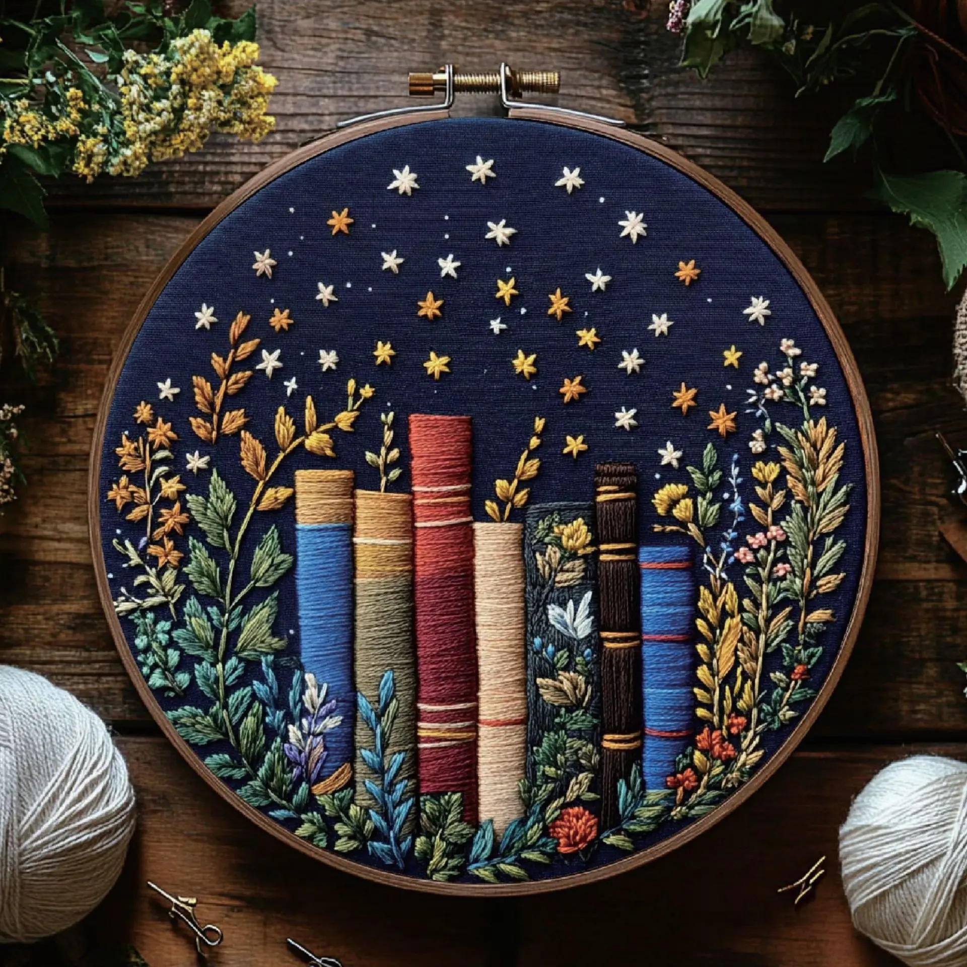 Beginner Handmade Embroidery Kit, Needle Crafts Kit, Elegant Cross Stitch Set, Embroidery Design Set, Bookshelf-Style, Includes Printed Cotton Fabric, Threads, Needles, DIY Craft Supplies, Cross Stitch Kits