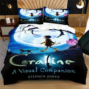 Coraline pattern Decorative Bedding Set is made of cotton, soft and durable. It includes 1 quilt cover and 1 or 2 pillowcases, but does not include a quilt core or pillow core. It is suitable as a  gift