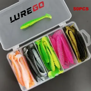 Threaded Soft Fishing Lure, 50pcs Artificial Bait With T Tail, Paddle Tail Swimbait for Trout, Catfish, Salmon, Freshwater and Saltwater Fishing Jig, Outdoor Fishing Accessories, Fishing Lures Kit, Lure Set