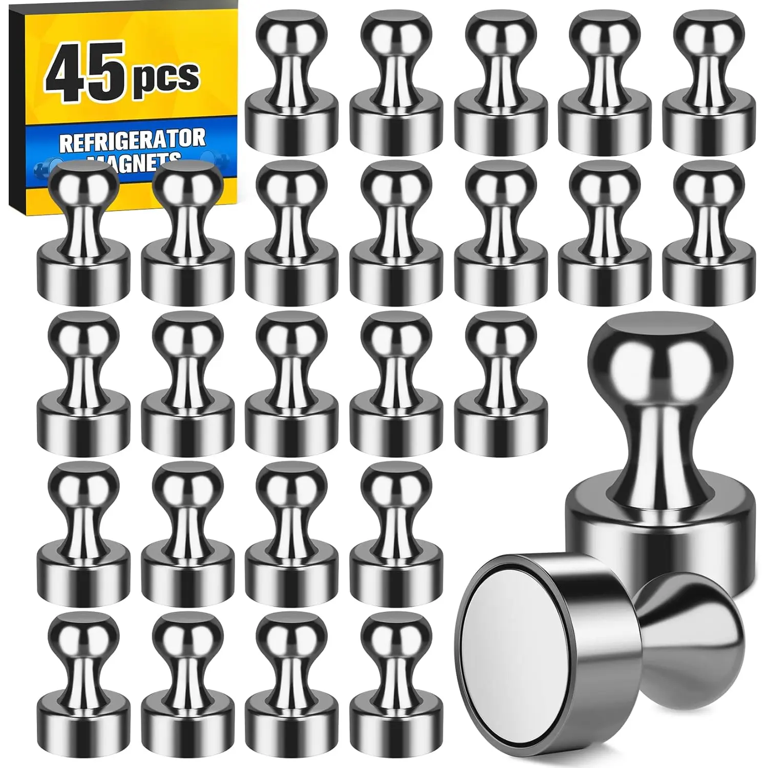 45-Pack Small Black Fridge Magnets - Sturdy Metal Magnetic Item for Hanging, Whiteboard, DIY Kitchen & Home Hardware Tools
