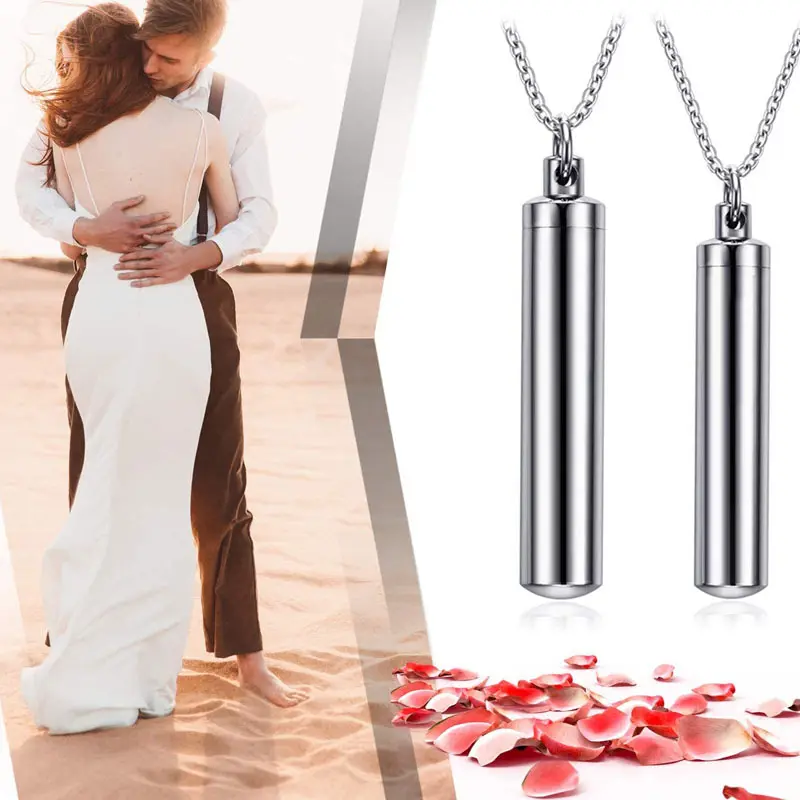 Stainless Steel Cylinder Perfume Pendant Necklace, Twist Open Refillable Locket for Ashes & Fragrance, Waterproof Minimalist Keepsake Collarbone Accessory, Unisex Daily Wear Gift for Valentine Birthday, Valentine's Day, Long, Perfume Necklaces, Elegant