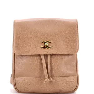 Pre-owned CHANEL Leather Backpacks Vintage Triple Stitched CC Flap Backpack Caviar Small by Rebag