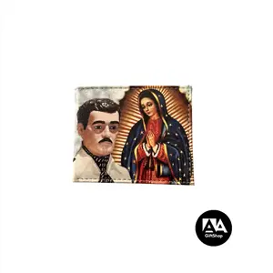 Virgen de Guadalupe/ Jesus Malverde Western wallet printed pattern two sides short bi-fold faux leather  wallet in box