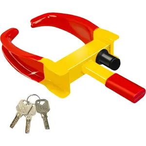 Trailer Lock Universal Adjustable Car Tire Lock Heavy Duty Anti Theft Wheel Locks for Cars RV Motorcycle SUV Golf Cart ATV with 3 Keys (Red-Yellow)