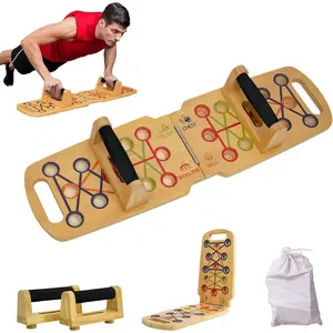 Portable Foldable Wooden Push up Board, Fitness Strength Training Pushup Stand with Solid Bar Grips 2 Handles, Professional Push Up Training Equipment for Men and Women
