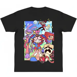 Surreal Circus Inspired Graphic Tee Trippy Digital Character Style Whimsical Cartoon Aesthetic T-shirt Unisex y2k cotton fashion Streetwear Casual Top Trending