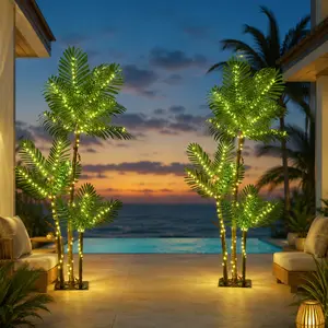 5/6-Foot Plug-in Illuminated Palm Tree LED Artificial TreeLights with 3 Trunks-Ideal for Outdoor Courtyards, Yards,Pools, Porches, Patios, and Tropical Party Decor-ArtificialPlants, Artificial Hedges