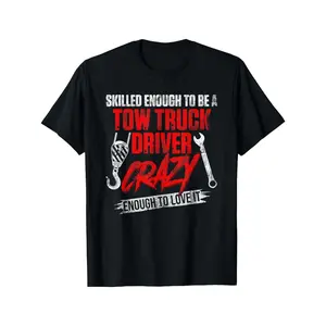 Men's Skilled Tow Truck Driver Graphic Cotton Tee - Casual Short-Sleeve, Round Neck, Durable, Comfortable, Oversize, Lightweight, Vintage Tops, Double Print, Acid Valentine Themed, Backwards Demon Slayer Merch, Perfect Gift for Men