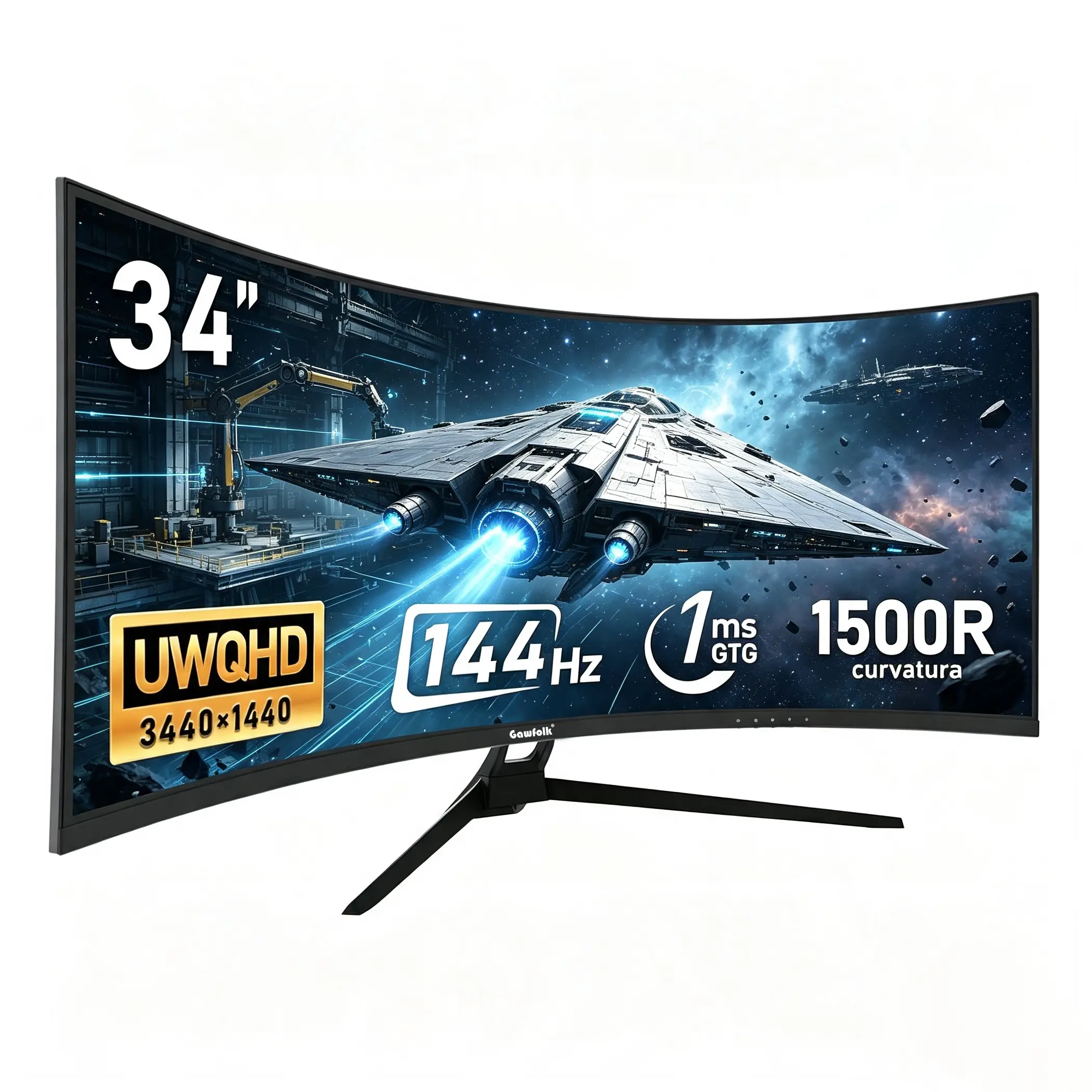 Gawfolk 34 Inch 144/120Hz Ultrawide Curved Gaming Monitor, UWQHD 3440×1440, 21:9 1500R VA,1ms GTG,99% sRGB,DP 1.4 & HDMI 2.0,75×75 VESA Wall Mountable,Tilt‑Adjustable PC Monitor for Gaming & Work‑Black