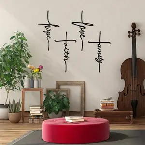 1 Pack of 4 Exquisite Family - Themed Metal Wall Plaques. Adorned with English Lettering and Cross Design, Letter Sign Set, Ideal for Wall Decoration.Decorative hanging ornaments Vintage Plaque Decor Metal Signs