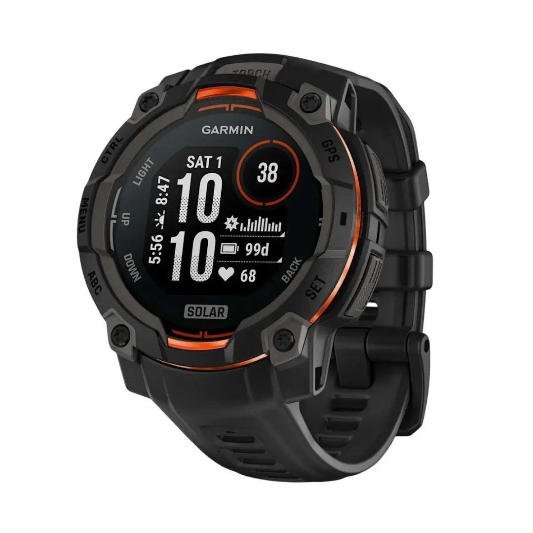 Garmin Instinct 3 50mm Solar GPS Smartwatch - Electronic Wearable Device with Built-In Flashlight, Metal Accents, Touchscreen, Unlimited Workout & Hiking Functionality (Black with Charcoal Band)