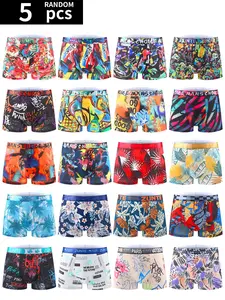 5-Pack Men's High Elasticity Stretchy Boxer Briefs, Comfy Briefs, Daily Casual Underwear, Soft Breathable Polyester Blend Tie-Dye Trendy Graphic Prints, Athletic Shorts Multi-Color Mix for Everyday Gym Cycling, Super Value Pack