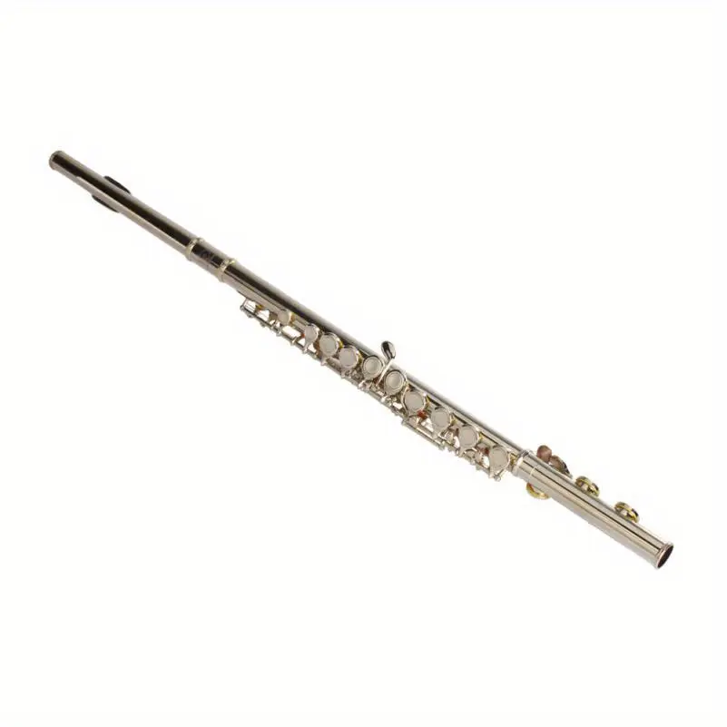 Nickel-Plated C Closed Hole Concert Flute with E Key - Polished Silvery Grey Woodwind Musical Instrument for Band Musicians, Musical Instruments