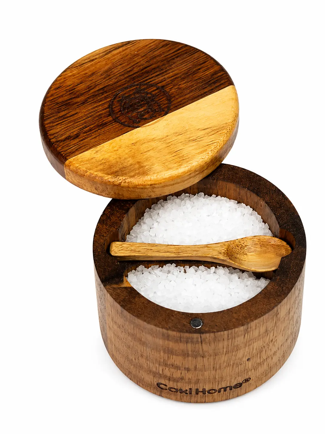 Coki Home Teak Wood Spice Jar with Swivel Lid