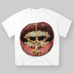 2026 Viral Iced Out Grillz Cross Graphic T-Shirt, Men's Hip Hop Streetwear Tee, Bling Diamond Grill Cotton Top