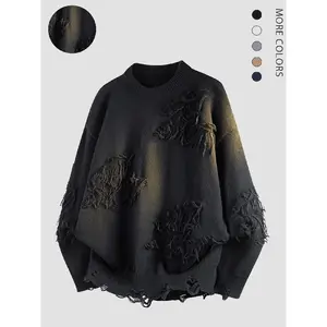 Style Fall Winter Sweater, Round Neck Fleece Hole Design, Unisex Casual Fashion Knitwear Knit Pullover, Suitable for Daily Wear