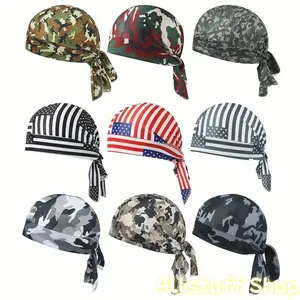 Unisex 9-Pack Cooling, Moisture-Wicking Polyester Headbands - Breathable Youth, Female Sports Headwear for Running, Motorcycle Use, with Camouflage, U.S. Flag Designs, Dome Cap Style,summerwins