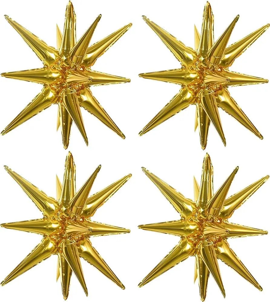 4 Pcs 22inch 4D Huge Gold Star Balloons Explosion Star Mylar Foil Balloons for Party Supplies Backdrop Christmas,New Year,Birthday, Wedding,Photo Booth Ornament