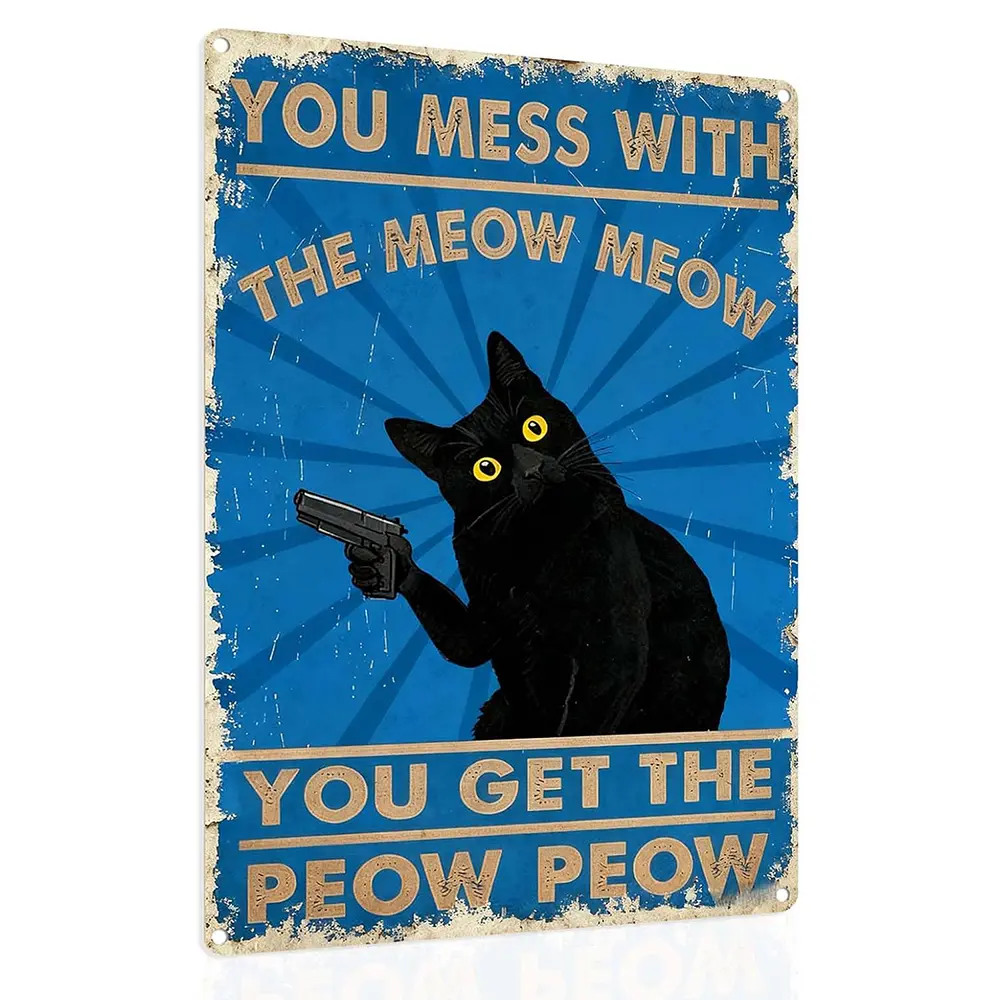 Cat Wall Art Metal Signs, Tin Signs Vintage Tin Signs, Farmhouse Style Wall Decor Vintage Wall Art, Funny Quote Signs Cat Metal Sign for Home, Bathroom, Kitchen, Bar, or Coffee Shop