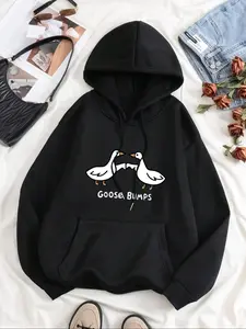 Penguin Print Drawstring Hoodie with Pocket, Casual Loose-Fit Fall & Winter Sweatshirt, Comfortable Fashion Essential