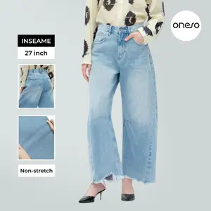 SHAPUM Women's Non-Stretch Barrel Jeans - Drawstring Boyfriend Fit Tapered Y2K Baggy Vintage Streetwear Denim