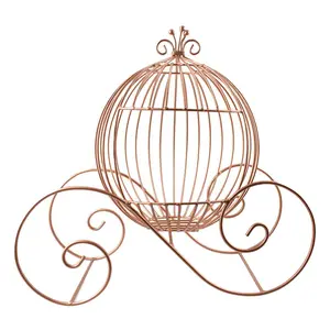 Metal Cinderella Pumpkin Carriage Decoration, Rose Gold, 15-1/2-Inch