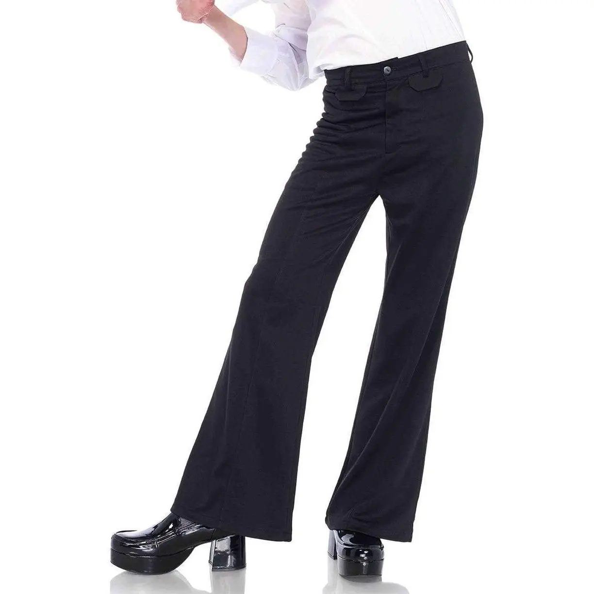 Men's Bell Bottom Pants, 70s Throwback Style Disco Flare Trousers for Halloween Costumes and Parties with an Elastic Waist, Menswear, Set, Floral, Shirt, Party Wear, Faux Pockets, Multi-Size, Full Length, M/L, Retro, S/M