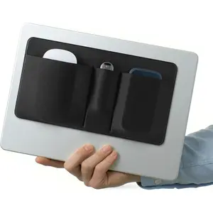 3-Pocket Adhesive Hard Drive Holder for Laptop | Stick- Pouch for External SSD, HDD,  and  - Black