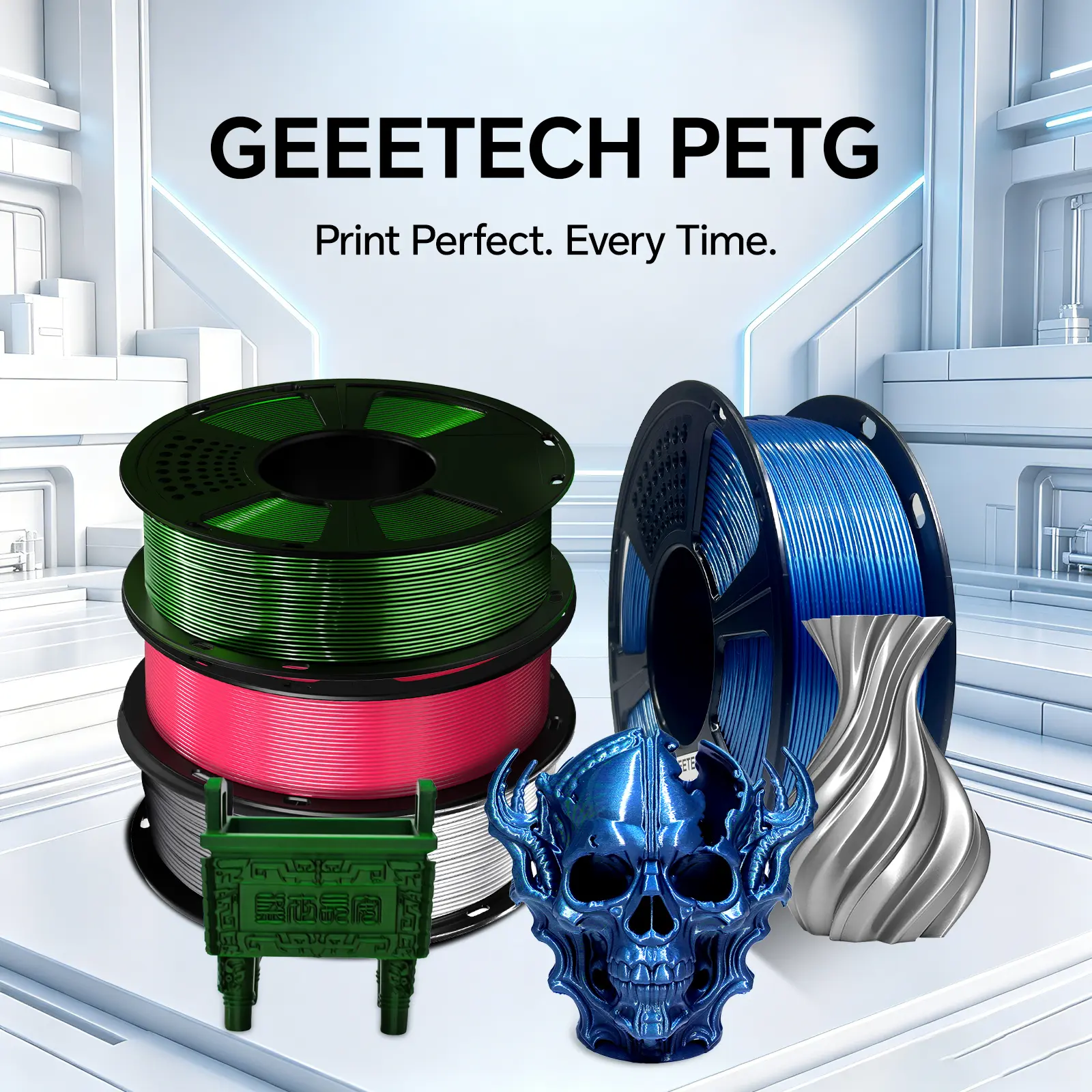 Geeetech PETG 3D Printer Filament, 1.75mm, 1kg, High-Toughness, Neatly Wound, Moistureproof, Heat-Resistant, Low Stringing, No-Clog, Waterproof, Versatile for Outdoor Gear & Cosplay Props, Compatible with Most FDM 3D Printers, High Precision ±0.02Mm Toler