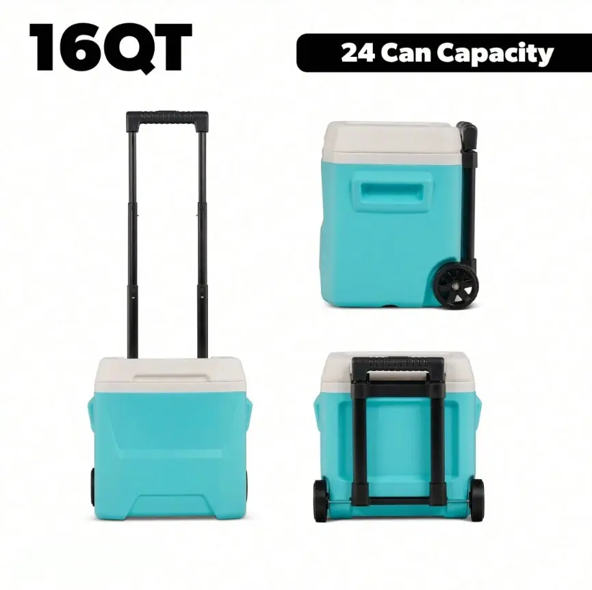 16 QT Laguna Hard Sided Ice Chest Cooler With Wheels, Aqua Blue