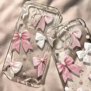 Phone Case: Pink and White Bow Pattern Phone Case, Suitable for iPhone 16, 16 Pro Max, 13, 14, 15, 15 Pro, 15 Pro Max, 16 Pro, XS Max, XR. Classic Transparent Color, Simple and Versatile, Lightweight, Shockproof, Stylish, Cute, and Durable Protective