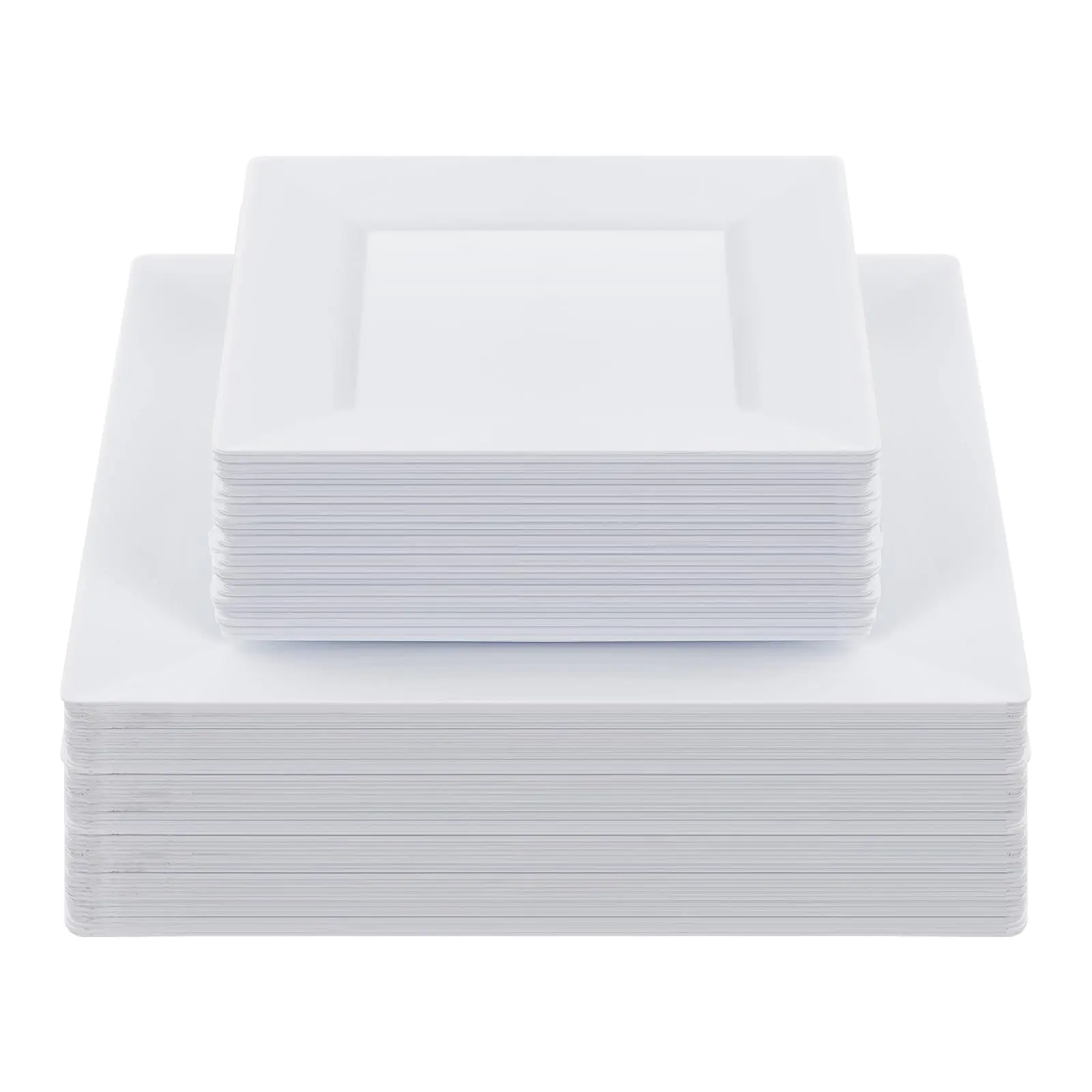 50 Pack Disposable Square Plastic Plates - Heavy Duty Dinner (9.5") & Dessert (6.5") Plates - Fancy for Wedding, Holiday, Birthday