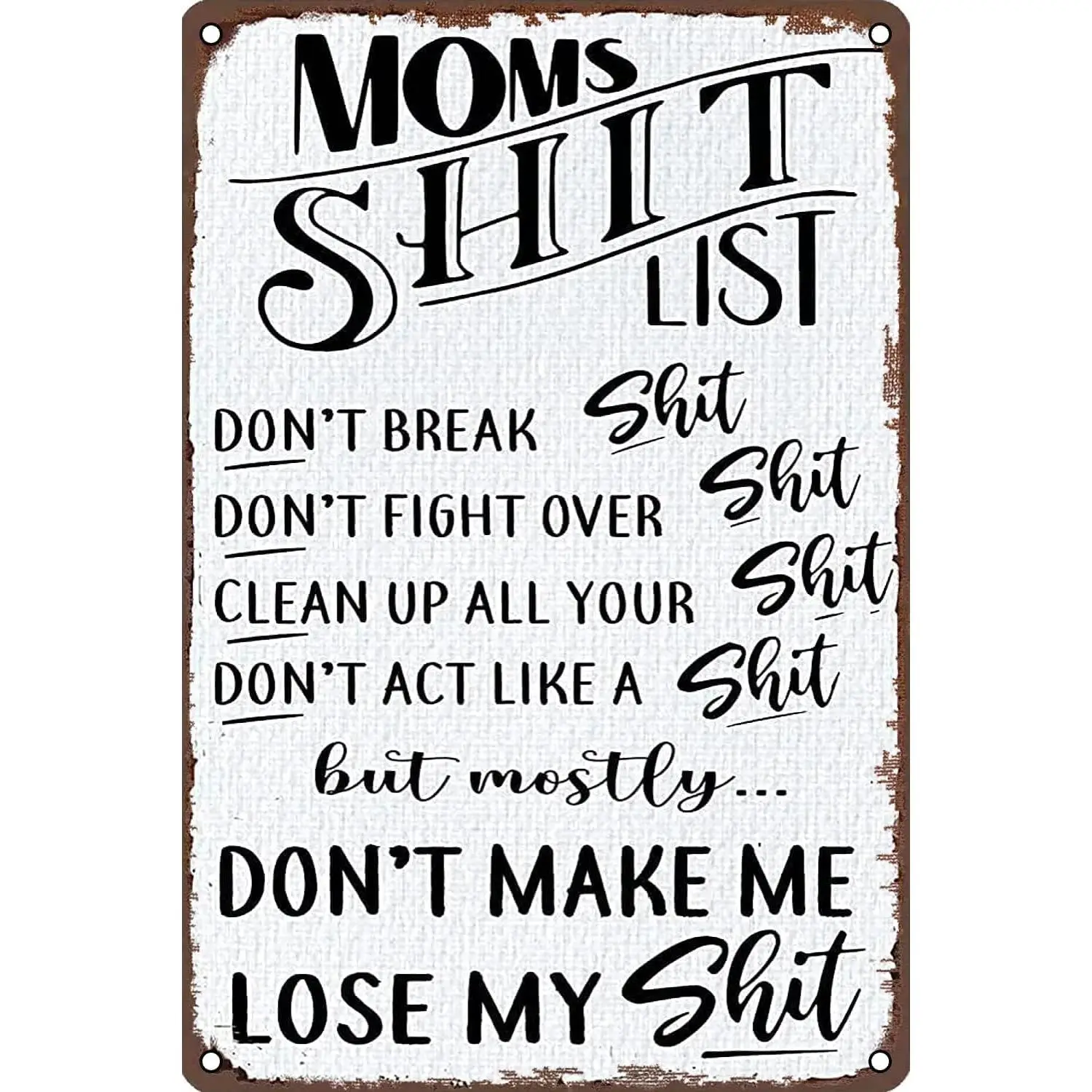 Vintage Art Metal Tin Sign Mons Shit List Dont Break Retro Wall Decor for Home Bathroom Garden Man Cave Bars Restaurants Cafes Office Store Decor Moth