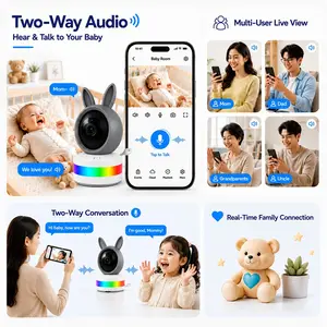 Video Baby Monitor with Indoor Security Camera, 5000mAh battery, Bluetooth-compatible & 2.4GHz WiFi, 5-Inch Screen, 1000ft Range, Two-Way Audio, Night Vision, Lullaby, RGB Light, Wireless Baby Monitor