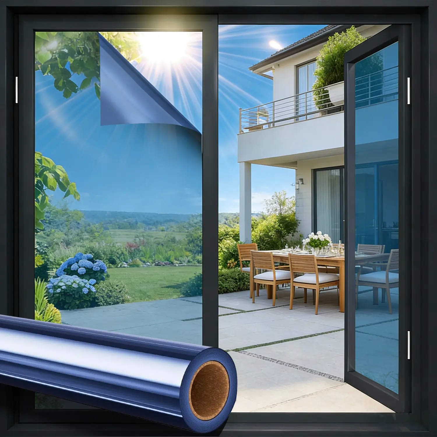 Summerwins 1-Way Window Film - Removable Privacy Focus Tint with Mirror Effect, Sun Blocker, Heat Control, UV Blocking, Energy Saving, Easy to Install for Balconies, Large Panes