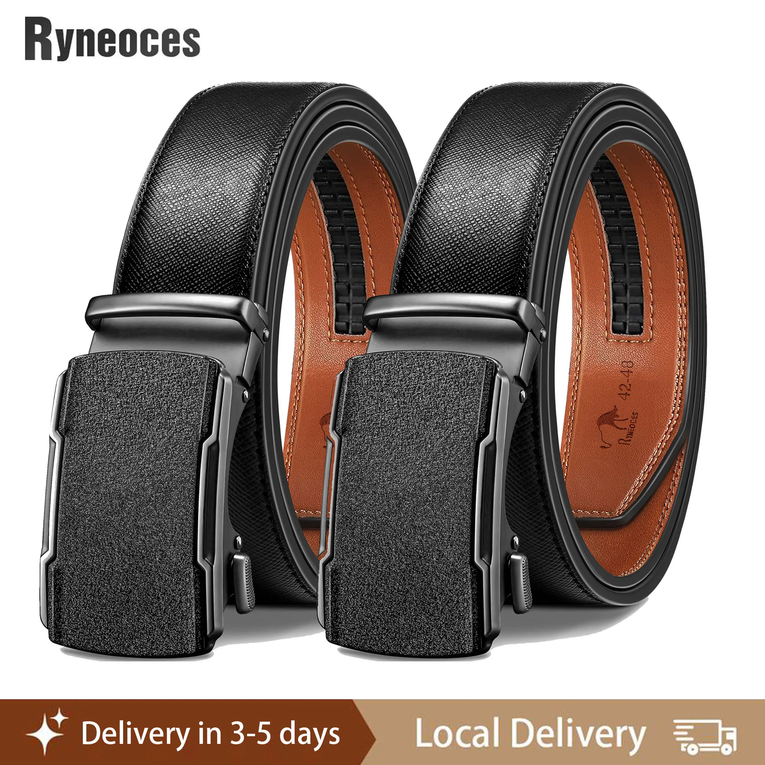 RYNEOCES Men's Genuine Leather Ratchet Belt, Designer Adjustable Size Belt for Dress & Casual Wear with Scratch-Resistant Buckle, Adjustable Size Men's Belts