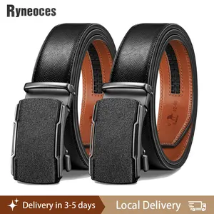 RYNEOCES Mens Leather Ratchet Belt Adjustable Easy Release Buckle for Dress & Casual Wear Designer Belt with Customizable Fit and Maximum Durability