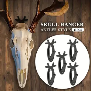 Antler Style Skull Hanger 5-Pack, 20 Lbs Load Capacity, Heavy-Duty Metal Construction, Black Matte Finish, Suitable For Hunting Trophy Mounting, Rustic Wall Decor, And Multipurpose Hanging Hooks For Hunters And Outdoor Enthusiasts
