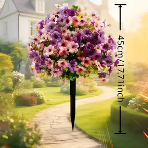 Artificial Violet Tree with Ground Stake, UV Resistant Plastic Fake Ivy Bush, Colorful Flowers Indoor Outdoor Easter Decoration