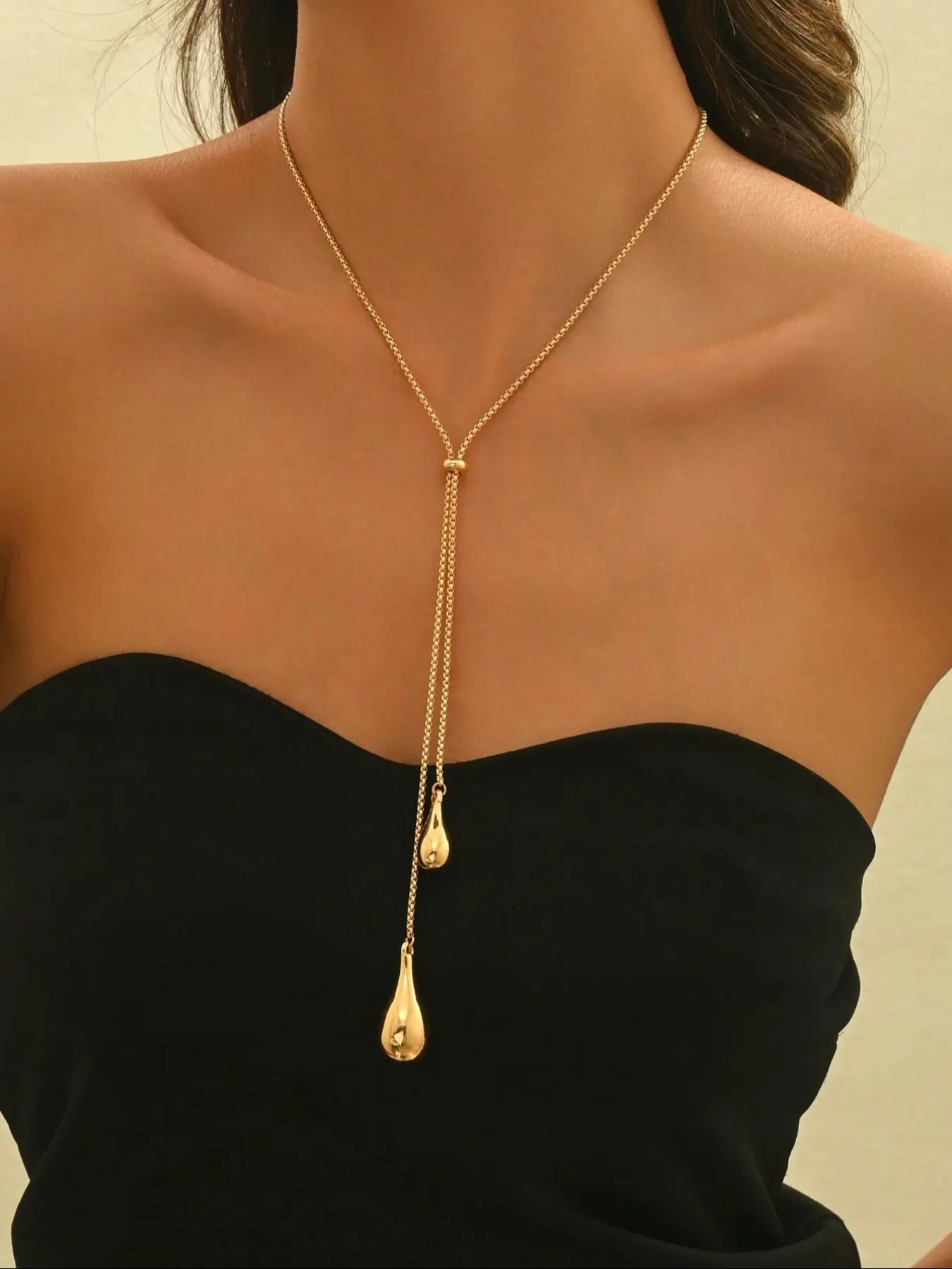 Women's Elegant Y-Shaped Necklace, Fashion Tear Drop Pendant Chain with Tassels, Long Necklace Accessory, Modern Versatile Accessories, Dangling Charms Necklace, Perfect Gift for Birthdays, Fashionable Chain Decorated