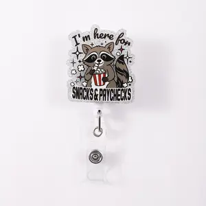 Creative Badge Reel Retractable Clip, Squirrel Design 'snacks & Paychecks' for Office Workers, Unique Employee ID Holder Accessory, Animal Shaped Badges, Funny Badge Reel