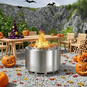 Gotland 19 inch Smokeless Fire Pit Stove with Ash Poker & Carry Bag, Outdoor Stainless Steel Portable Wood Burning Fireplace for Camping and Picnic - Silver