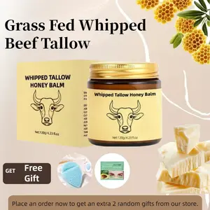 【whipped body butter】Whipped Beef Tallow Body Butter - Organic Grass-Fed Tallow & Raw Honey Balm - All Natural Skin Barrier Repair for Glowing Glass Skin (4oz)