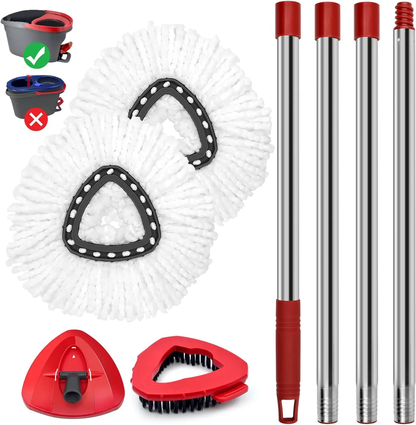 Spin Mop Head Replacement & Shower Floor Scrubber for O Cedar 1-Tank System Microfibre Mop Heads,Adjustable,Absorbent Easy Cleaning Floor Head Mop Set with 2/5 Refills 30-58in Handle for Wood Tile Laminate Marble Microfibre