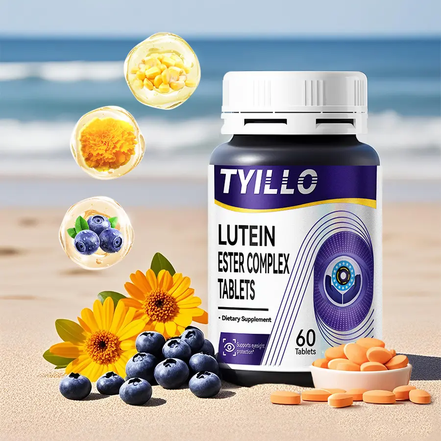 Tyillo Blueberry Lutein Ester Complex Tablets，Support eye health，Nutrition & Wellness-with Lutein ester 10.1mg, zeaxanthin 2mg-Take care of your eye health，Moisturize the eyes，Suitable for daily dietary vitamin supplementation-60 Tablets.