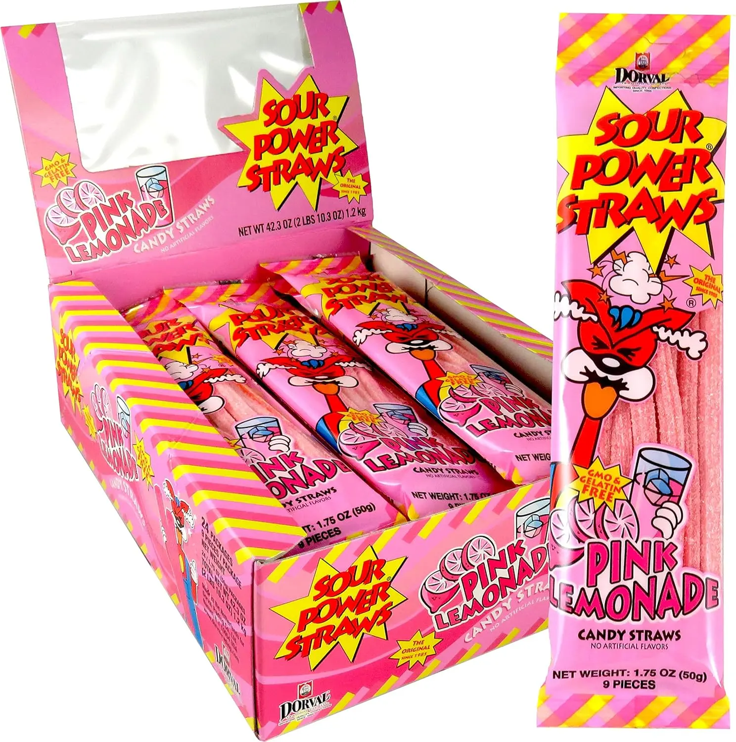 Sour Power Pink Lemonade Straws – Sour Candy Straws (24 Pack)